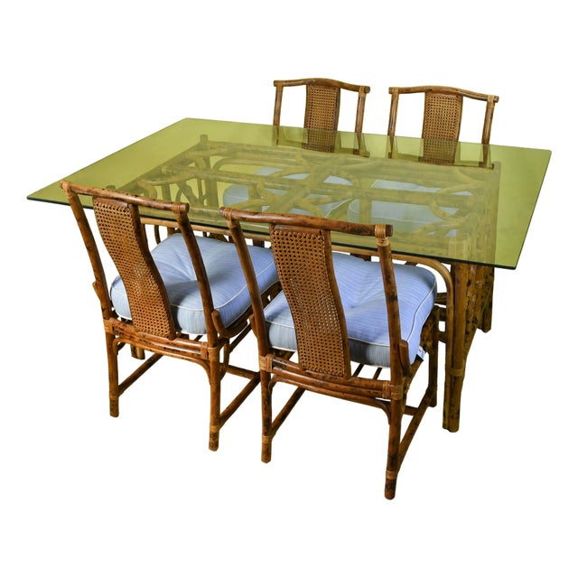 1970s British Colonial Burnt Bamboo Dining Set For Sale
