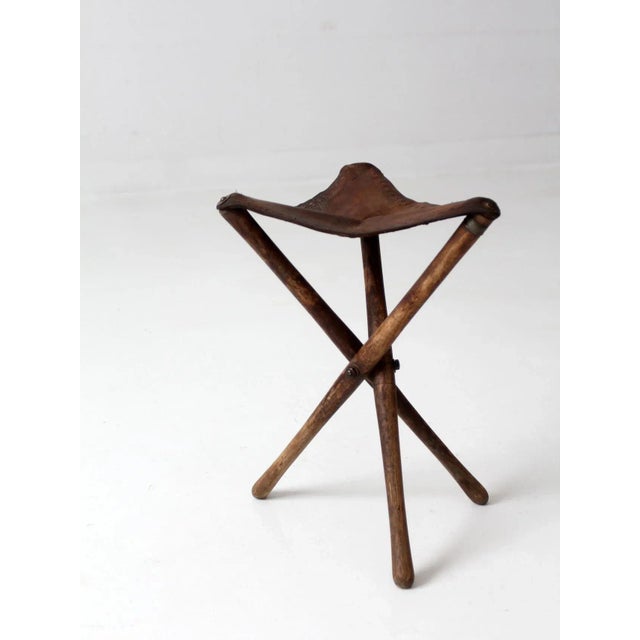 Vintage Leather Three Leg Traveling Stool For Sale - Image 6 of 9