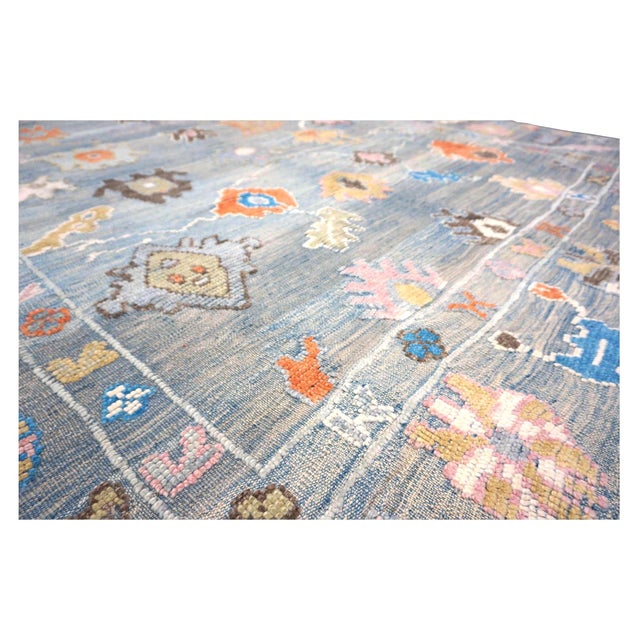 Gray 21st Century Turkish Oushak 9x12 Gray, Orange & Slate Blue Handmade Area Rug #a.c 201 For Sale - Image 8 of 14