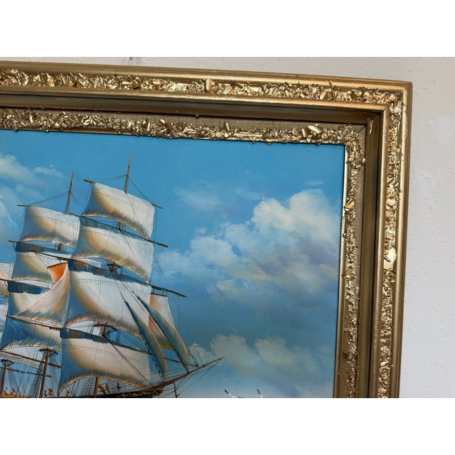K.Dossi Original Sailing Ship Oil Painting, Nautical Seascape Unique Shell Decor For Sale - Image 9 of 11