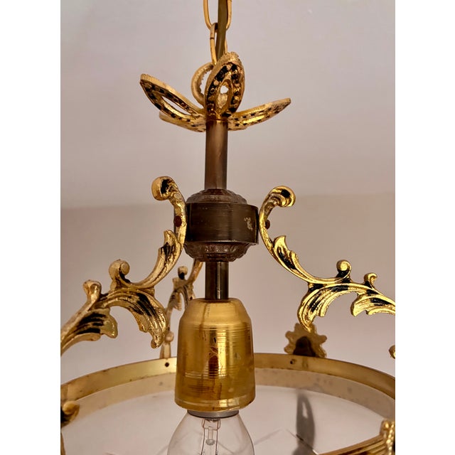1960s French Brass & Etched Glass Bowl Pendant Light - Restored For Sale - Image 9 of 18