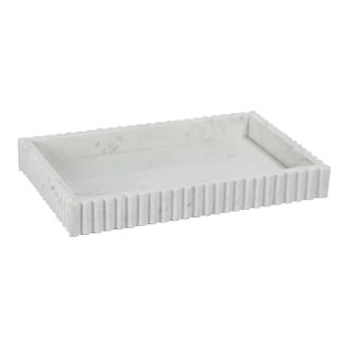 Camogli Scalloped White Marble Tray 16" x 10" x 2" For Sale