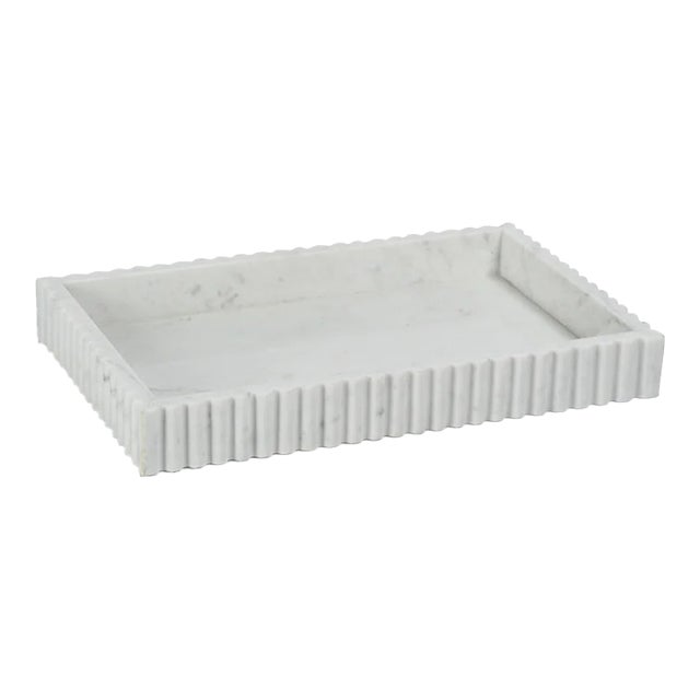 Camogli Scalloped White Marble Tray 16" x 10" x 2" For Sale