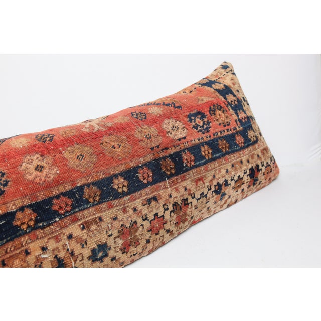Red Antique Handwoven Red & Navy Rug Pillow – Home Décor Accent -16'' X 39'' For Sale - Image 8 of 10