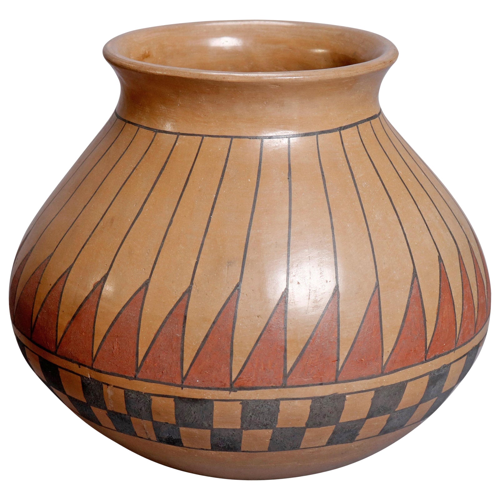 Beto Tena Southwest American Indian Style Feather Pottery Vase