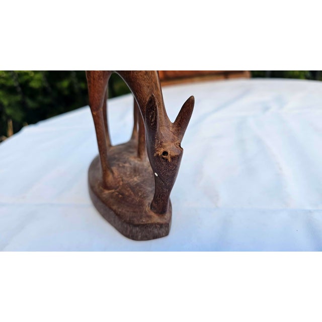 1970s Vintage Wooden Grazing Deer Figurine, 1970s For Sale - Image 5 of 7