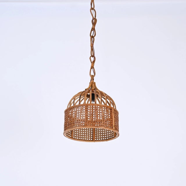 1960s French Riviera Round Pendant in Rattan and Wicker, Italy, 1970s For Sale - Image 5 of 12