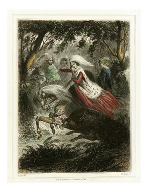Antique Engraving - Saving Beauty From Wild Boar, C. 1850