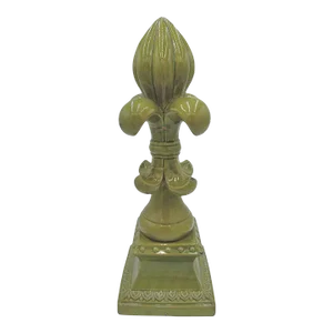 Large Fleur-De-Lis Crackle Glaze Chartreuse Sculpture