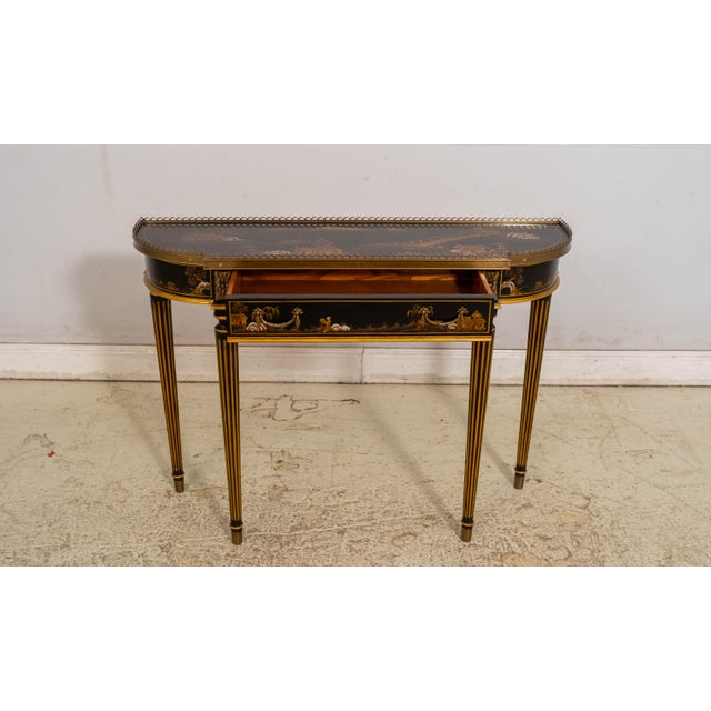Chinoiserie Scarborough House Hand Painted Chinoiserie Ebony & Gilt Gold Console Table For Sale - Image 3 of 18