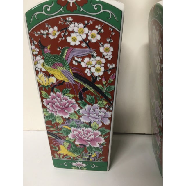 Japanese Multi Color Motif Vases - a Pair For Sale - Image 4 of 6