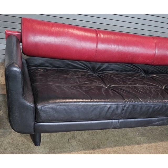 Animal Skin Late 20th Century Vladimir Kagan Matinee Sofa American Leather Red and Black For Sale - Image 7 of 14