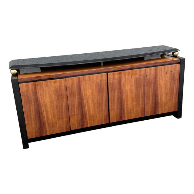 Vintage “Elan” Black Lacquered Koa Wood Credenza by Henredon For Sale