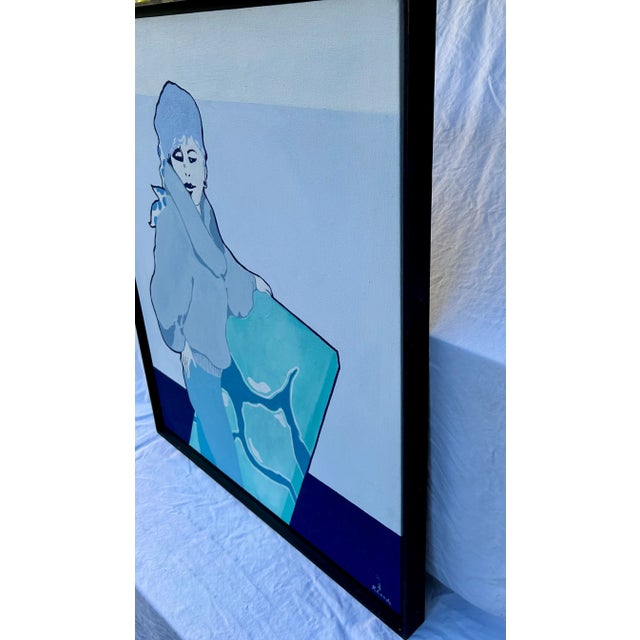 Late 20th Century Fauvist Blue Girl Original Oil Painting on Canvas by Rob Coons For Sale - Image 4 of 9