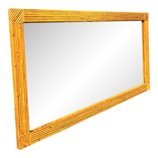 Large Vintage Rattan Wicker Wrapped Wall Mirror in Pencil Reed Gabrielle Crespi Styles For Sale
