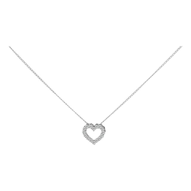 14K White Gold 1/2 Carat Lab Grown Diamond Heart Shape Pendant Necklace For Sale