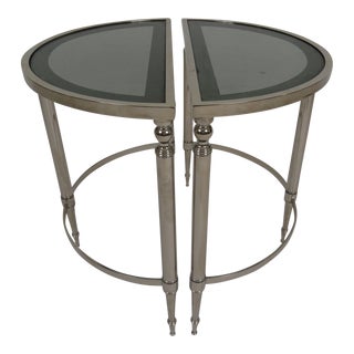 1970s French Nickel-Plated Demilune Tables - a Pair For Sale