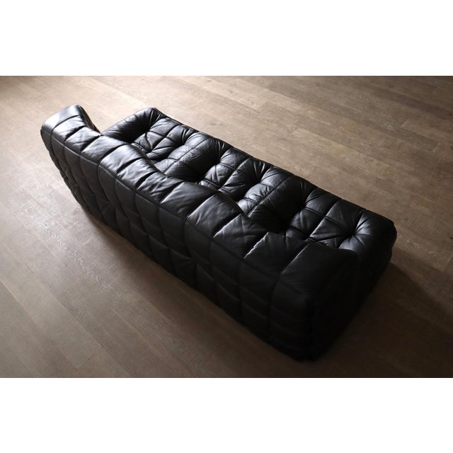 Mid-Century Modern Kashima Three Seater Sofa in Black Leather by Michel Ducaroy for Ligne Roset, 1970s For Sale - Image 3 of 15