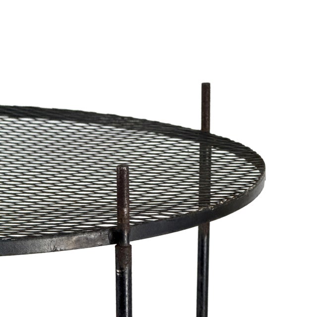 Vintage 1950s Industrial 4-Tier Florist Stand W/ Round Mesh Shelves & Scroll Feet - Modular Black Metal Store Display Rack For Sale - Image 10 of 10