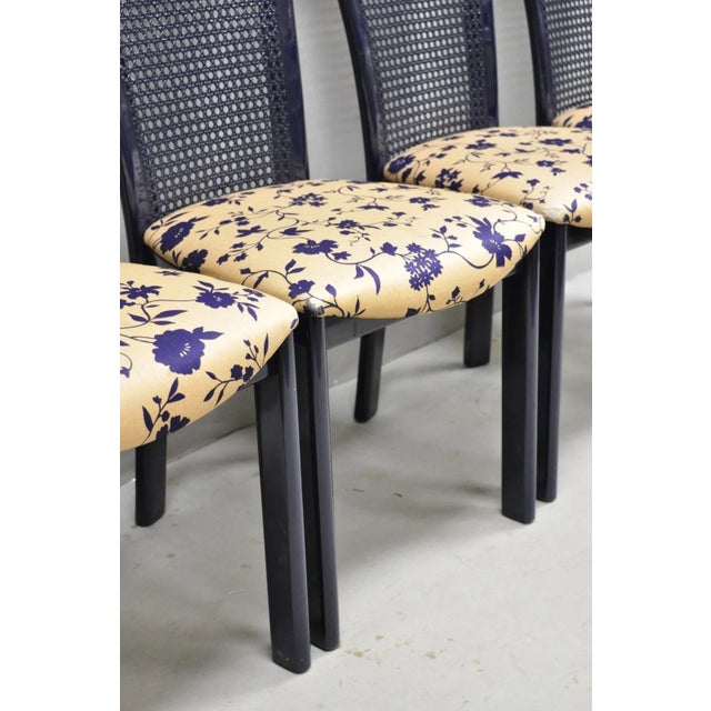 Blue Vintage Italian Hollywood Regency Navy Blue Lacquer Cane Dining Chair - Set of 4 For Sale - Image 8 of 16