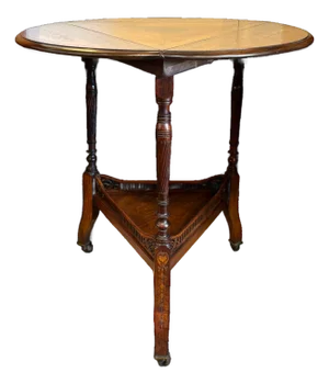 Triangular Rosewood Late Victorian Drop Leaf Table - Late 19th Century