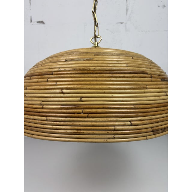 Mid-Century Pencil Reed, Rattan, Bamboo and Brass Pendant, Italy, 1970s For Sale - Image 6 of 11