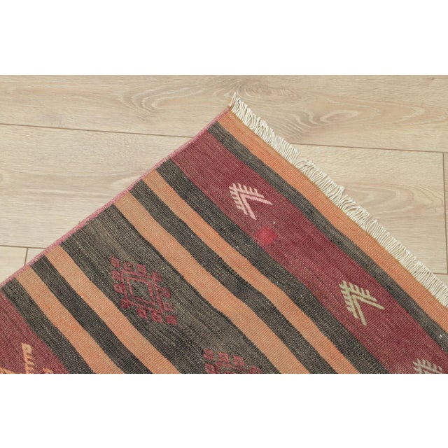 Red 1950s Turkish Southwestern Red Striped Hand Knotted Cicim Kilim Rug For Sale - Image 8 of 13