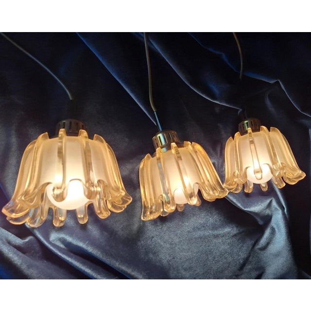 Mid-Century Modern Pendant Lights in Brass and Amber-Colored Frosted Glass from Doria, Set of 3 For Sale - Image 11 of 15