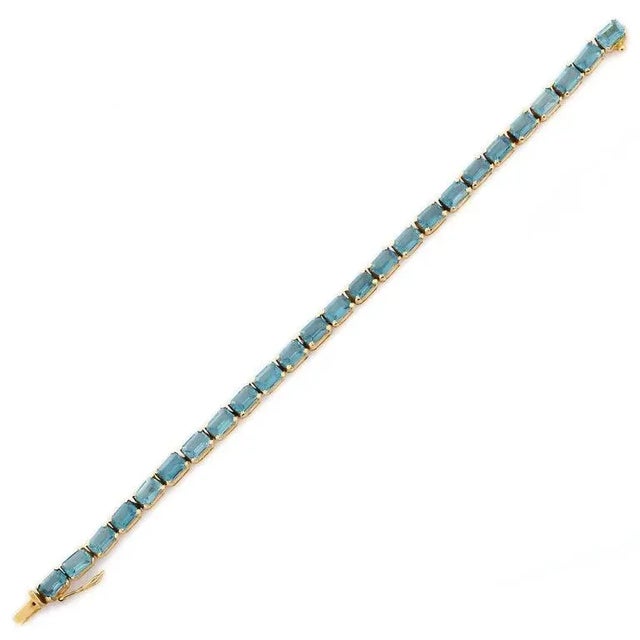 18k Yellow Gold 18.5ct Blue Topaz Byzantine Tennis Bracelet by VRJewels For Sale In New York - Image 6 of 14