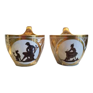 1800 - 1805 English Georgian Coalport Tea Cups - A Pair