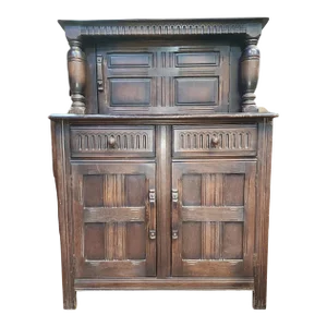 1940s English Gothic Revival Oak Slimline Court Cupboard