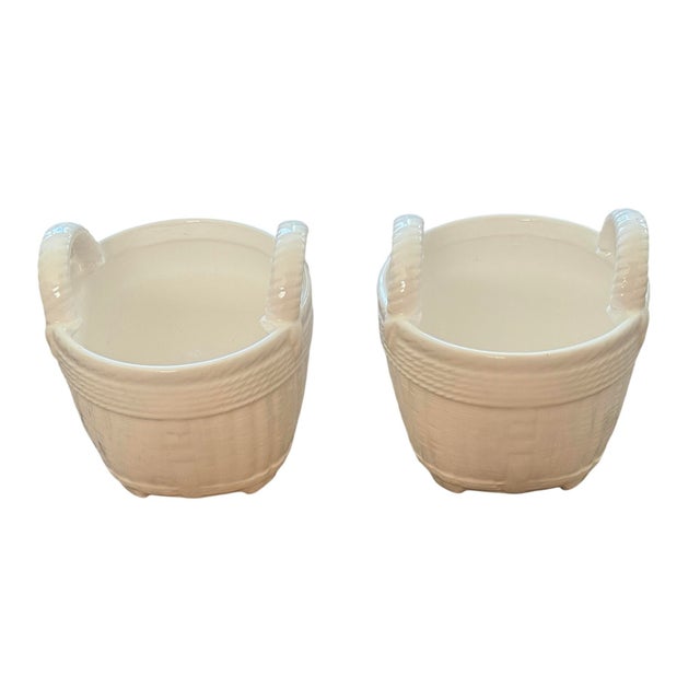 Tiffany and Co. Vintage Tiffany Porcelain Pair White Basket Cachepots For Sale - Image 4 of 10