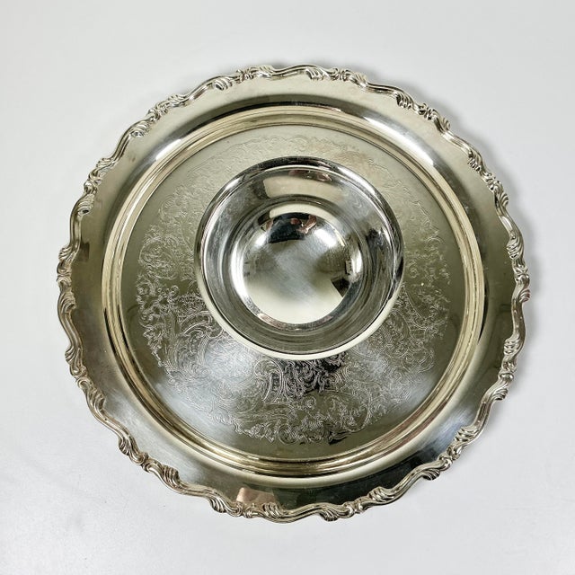Mid 20th Century Mid-Century Hollywood Regency Traditional Baroque Oneida Silverplate Tray With Attached Dip Bowl For Sale - Image 5 of 9