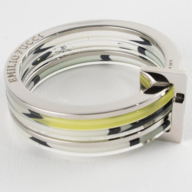 Emilio Pucci Stacked Silvered Spacer Bracelet Bangle with Lucite and Silk For Sale In Atlanta - Image 6 of 13