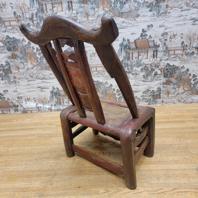 Wood Antique Shanxi Province Carved Elm Chair For Sale - Image 7 of 9
