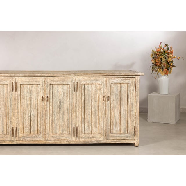 Large Rustic Bleached Wood Six-Door Sideboard Media Cabinet For Sale - Image 15 of 18