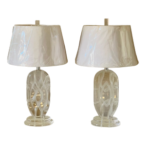 Van Teal Signed Pair Lucite Lamps MCM