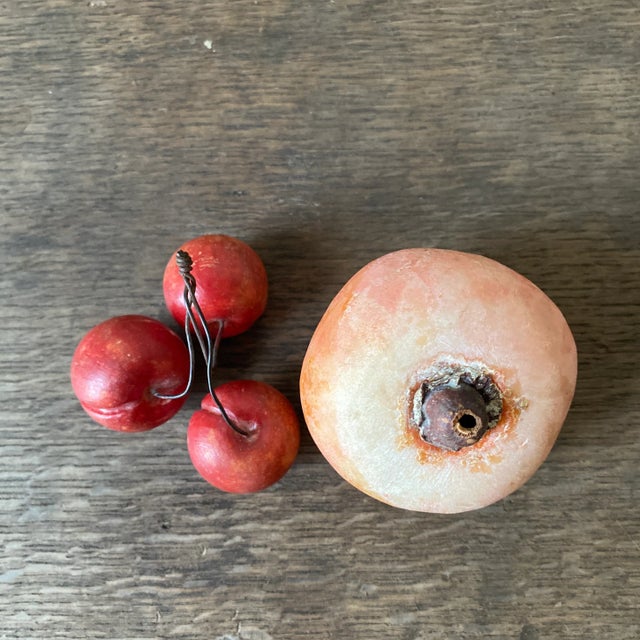 Italian Mid-Century Alabaster Stone Persimmon and Cluster of Cherries Fruit- Set of 2 For Sale - Image 3 of 12