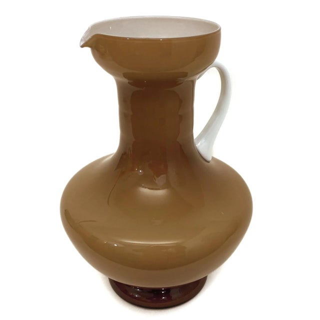 Vintage Italian Empoli Cased Glass Caramel & White Pitcher For Sale - Image 11 of 13