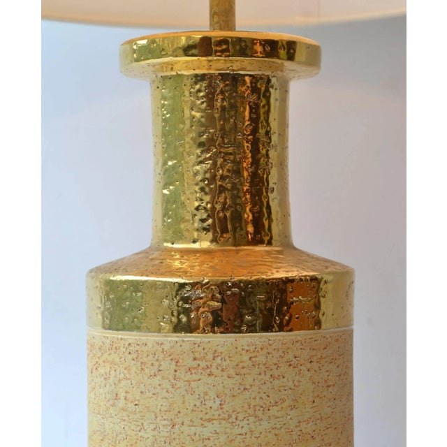Mid-Century Modern Gilded and Stoneware Ceramic Table Lamps from Bitossi, Italy, Set of 2 For Sale - Image 3 of 9