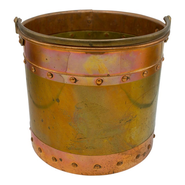 Antique Traditional Brass and Copper Bucket For Sale