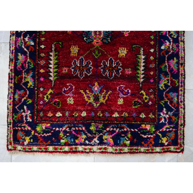 Vintage Hand-Knotted Turkish Rug Prayer Rug Ultra Soft Wool Rug Wall Decor Religious Tapestry 3x4 Ft Approx For Sale - Image 12 of 15