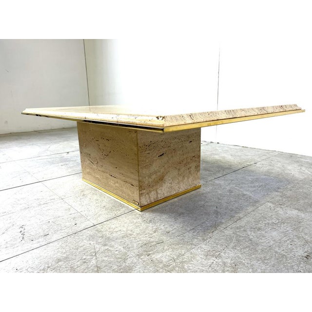 Metal Brass and Travertine Coffee Table attributed to Fedam, 1970s For Sale - Image 7 of 12