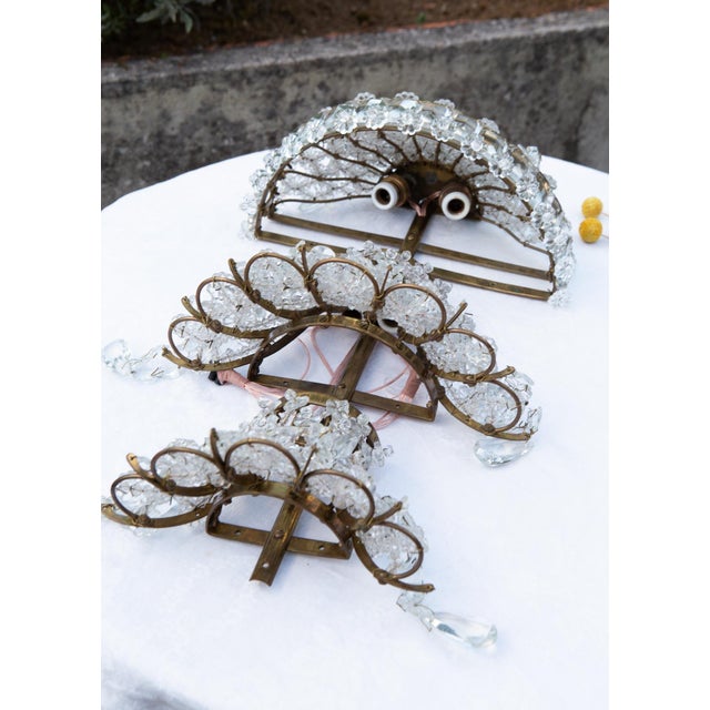 Large French Wall Sconces in Brass and Crystal, 1940s, Set of 2 For Sale - Image 9 of 14