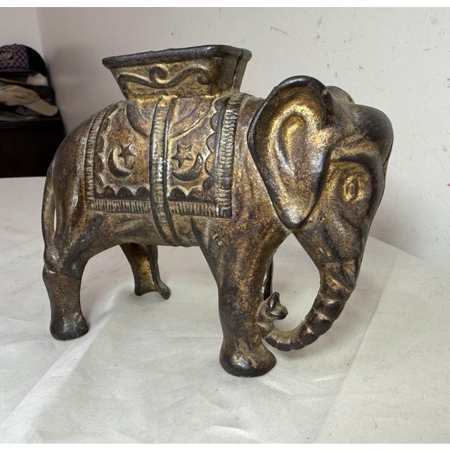 Antique 1900's Ac Williams Hand Painted Cast Iron Circus Elephant Still Bank For Sale - Image 10 of 10