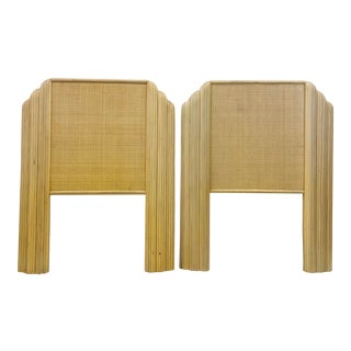 Pair Pencil Reed Rattan & Cane Back Beds For Sale