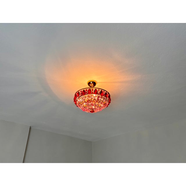 Vintage French Style Crystal Chandelier – Hand-Painted Pink & Ruby Red Prisms For Sale - Image 4 of 18