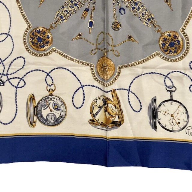 Blue Rolex Geneve Swiss Vintage 90cm Silk Scarf For Sale - Image 8 of 10