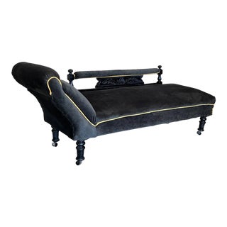 Italian Art Deco Black Velvet Convertible Chaise Longue For Sale