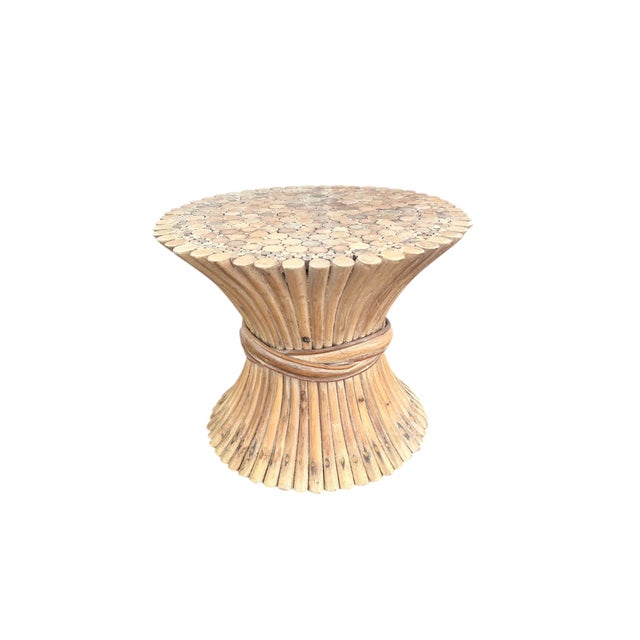 McGuire 1980s Sheaf of Wheat Faux Bamboo Pedestal/ Side Table/ Coffee Table For Sale - Image 4 of 7